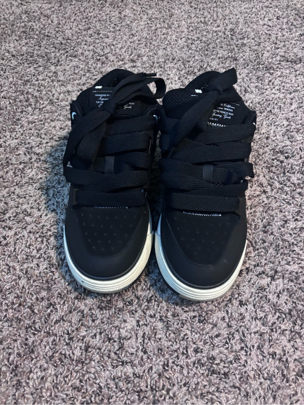 AMIRI Black Fabric Sneakers with White Label Printing